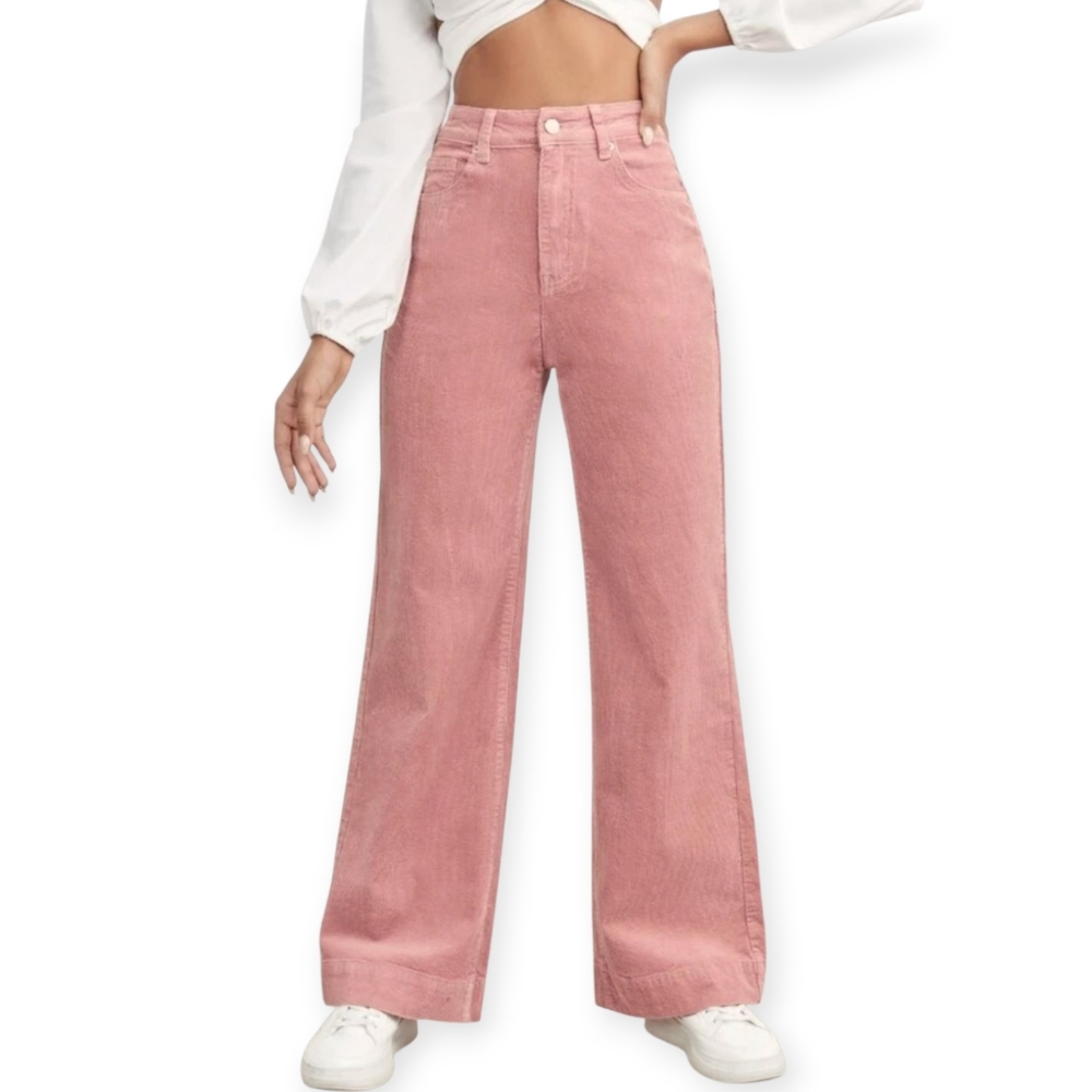 Shein Salmon Pink Corduroy High Waisted Wide Leg Pants
